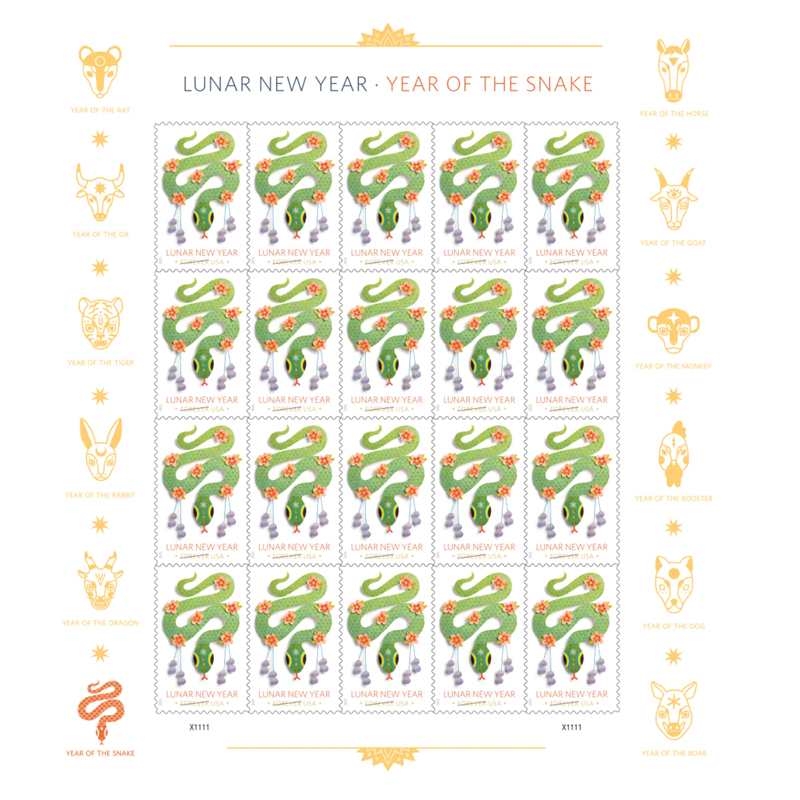 2025 Lunar New Year: Year of the SnakeStamps, Sheet of 20 Forever - Image 4